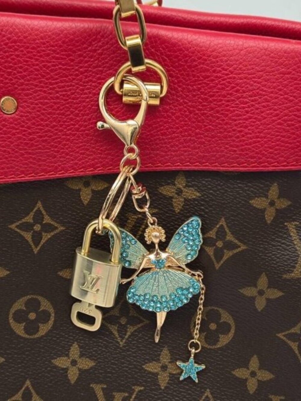 LV Gold Padlock Authentic 🔑 Luxury Bag Charm w/ Unbranded Fairy Keychain
